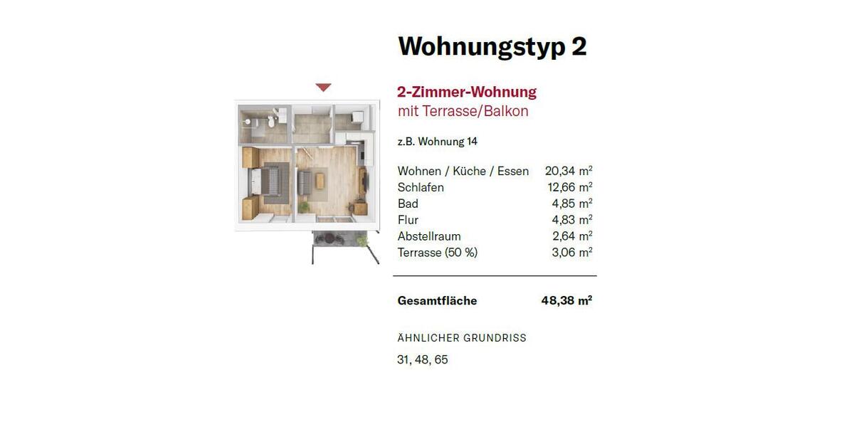 Etagenwohnung Zirndorf - 2 Zimmer, 48 m&sup2;, 820&euro; | Angebot:26096931